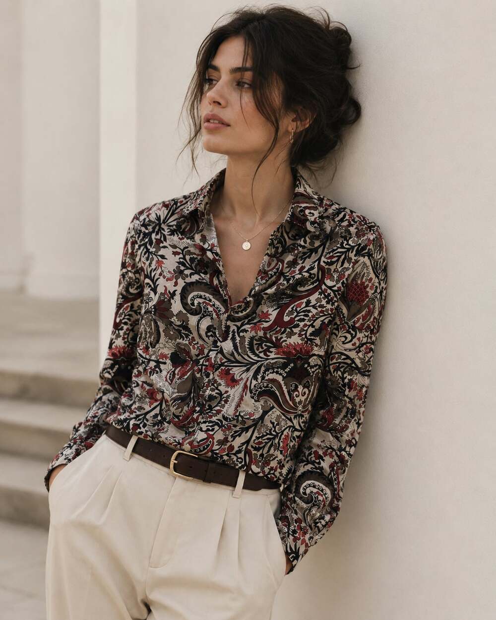 Elie Tahari Paisley Floral Blouse 100% Viscose Button Front Women’s Medium